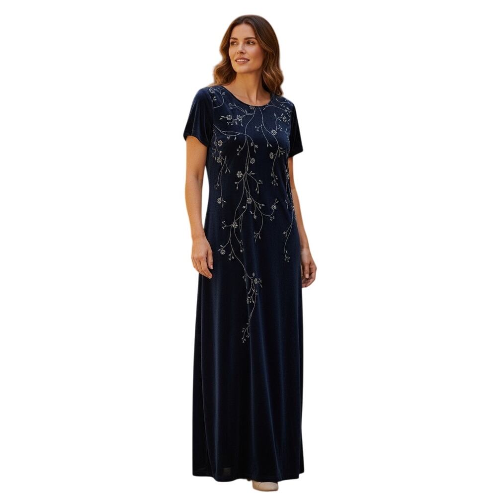 AGB Vintage 90s Velour Sparkle Floral Maxi Semi-Formal Dress size 14